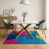 Vibrant Abstract Area Rug in Blue Pink Yellow