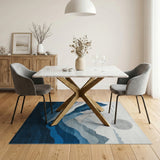 Layered Blue Mountains with Moon Area Rug