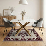 Ornate Maroon Border Beige Persian Area Rug