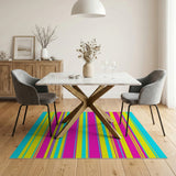 Vibrant Cyan Yellow Pink Striped Area Rug