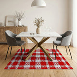 Bold Red White Checkered Star Pattern Area Rug