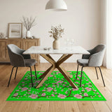 Pink Cherry Blossom on Vibrant Green Area Rug