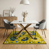 Vibrant Yellow Sunflower Blue Petal Area Rug
