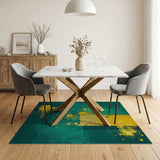 Teal Gold Distressed Geometric Area Rug