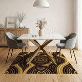 Gold Wavy Circles Abstract Area Rug