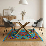 Multi-color and Patterns Teal Persian Medallion Area Rug