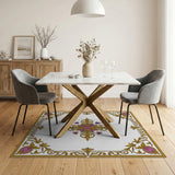 Ornate Gold Frame Purple Floral Area Rug