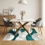 Teal Marble Wave Gold Inlay Area Rug