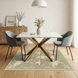 Vintage Green Rabbit Mushroom Floral Area Rug
