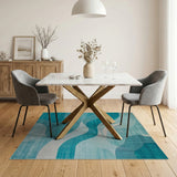 Modern Teal Wave Abstract Area Rug