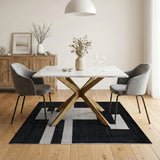 Modern Black White Geometric Abstract Area Rug