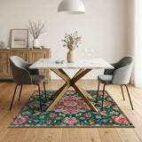 Vibrant Teal Persian Floral Medallion Rug