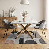Modern Geometric Abstract Area Rug in Grey Rust