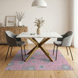 Pink Grey Floral Swirl Area Rug