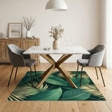 Lush Green Gold Palm Leaf Washable Area Rug