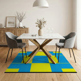 Vibrant Yellow Blue Geometric Block Area Rug