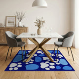 Playful Navy Blue Paw Print Area Rug