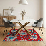 Vibrant Red Daisy Floral Area Rug