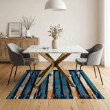 Bold Blue Orange Splatter Stripe Area Rug