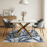 Navy Fluid Wave Abstract Area Rug