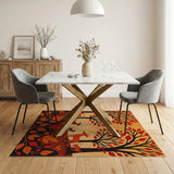 Red Autumn Deer Family Woodland Rug