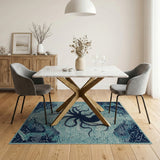 Teal Cyber Octopus Circuit Area Rug