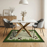 Woodland Paw Tracks Green Border Rug