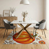 Vibrant Orange Pumpkin Harvest Rug with Fall Leaves