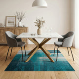 Blue and Teal Teal Grid Abstract Area Rug