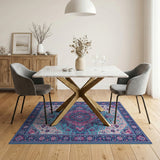 Vibrant Persian Medallion Area Rug in Blues and Pinks