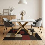Geometric Arch Abstract Area Rug Black Beige Red