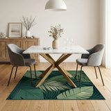 Green Coastal Beach Lush Green Palm Leaf Area Rug