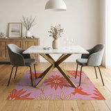 Vibrant Pink Floral Bird Area Rug