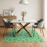 Mint Green Leaves Purple Flower Pattern Rug