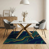 Teal Gold Vein Navy Abstract Area Rug