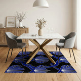 Bold Blue Fan Motif Tribal Area Rug
