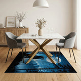 ODIKA Wolf and Moon Night Forest Blue Area Rug - Washable Low Pile Non-Slip Indoor Carpet