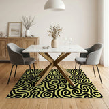 Bold Black Swirls on Yellow Abstract Area Rug