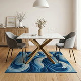 Layered Swirling Waves Blue Area Rug