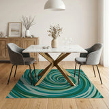 Teal Spiral Abstract Area Rug