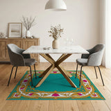 Ornate Teal Lotus Gold Border Rug