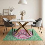 Mint Green Pink Mandala Boho Area Rug