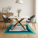 Layered Teal Geometric Modern Area Rug