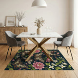 Navy Pink Butterfly Rose Floral Area Rug