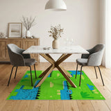 Green Playful Cartoon Crocodile Kids Area Rug