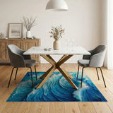 Abstract Blue Ocean Wave Washable Area Rug, Low Pile Non-Slip