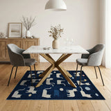 Whimsical Navy Cat Silhouettes Area Rug