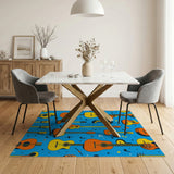 Vibrant Guitar Notes Blue Pattern Area Rug