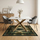 ODIKA Rustic Pine Forest Lodge Washable Area Rug - Low Pile Non-Slip Cabin Decor