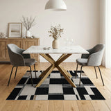 Bold Geometric Black White Tan Area Rug